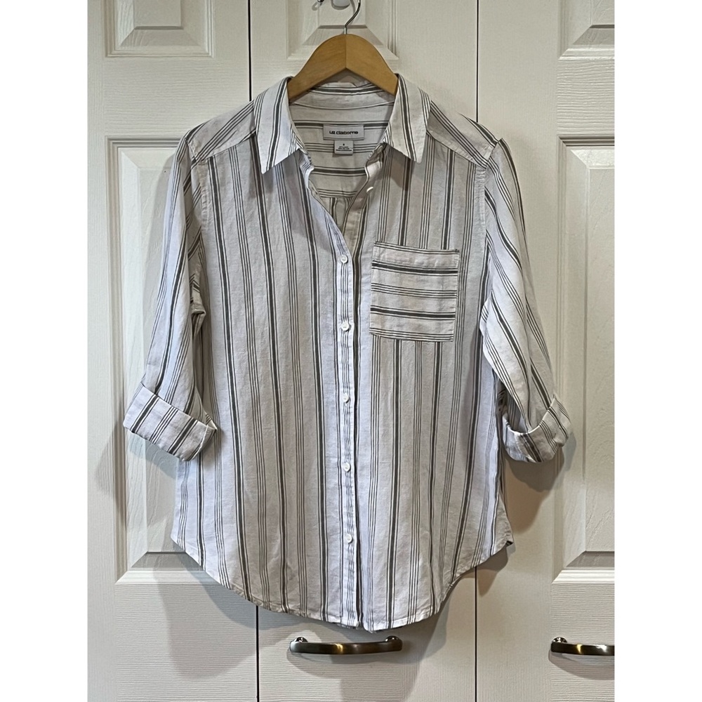 Liz Claiborne NWT Green Stone Stripe Linen Woven Tunic S